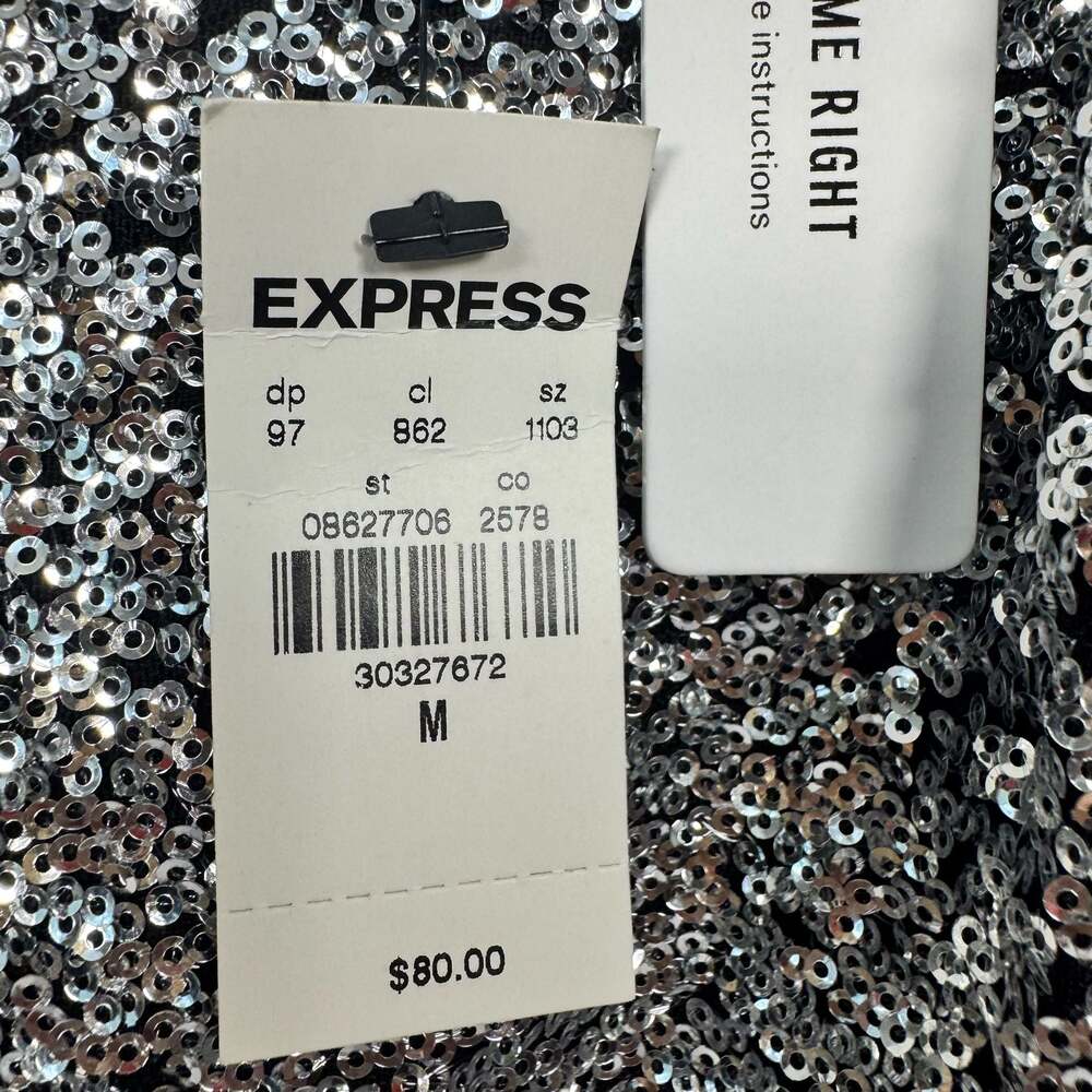 Express Silver Sequin Sleeveless Keyhole Back Top Size M NWT - Picture 6 of 9